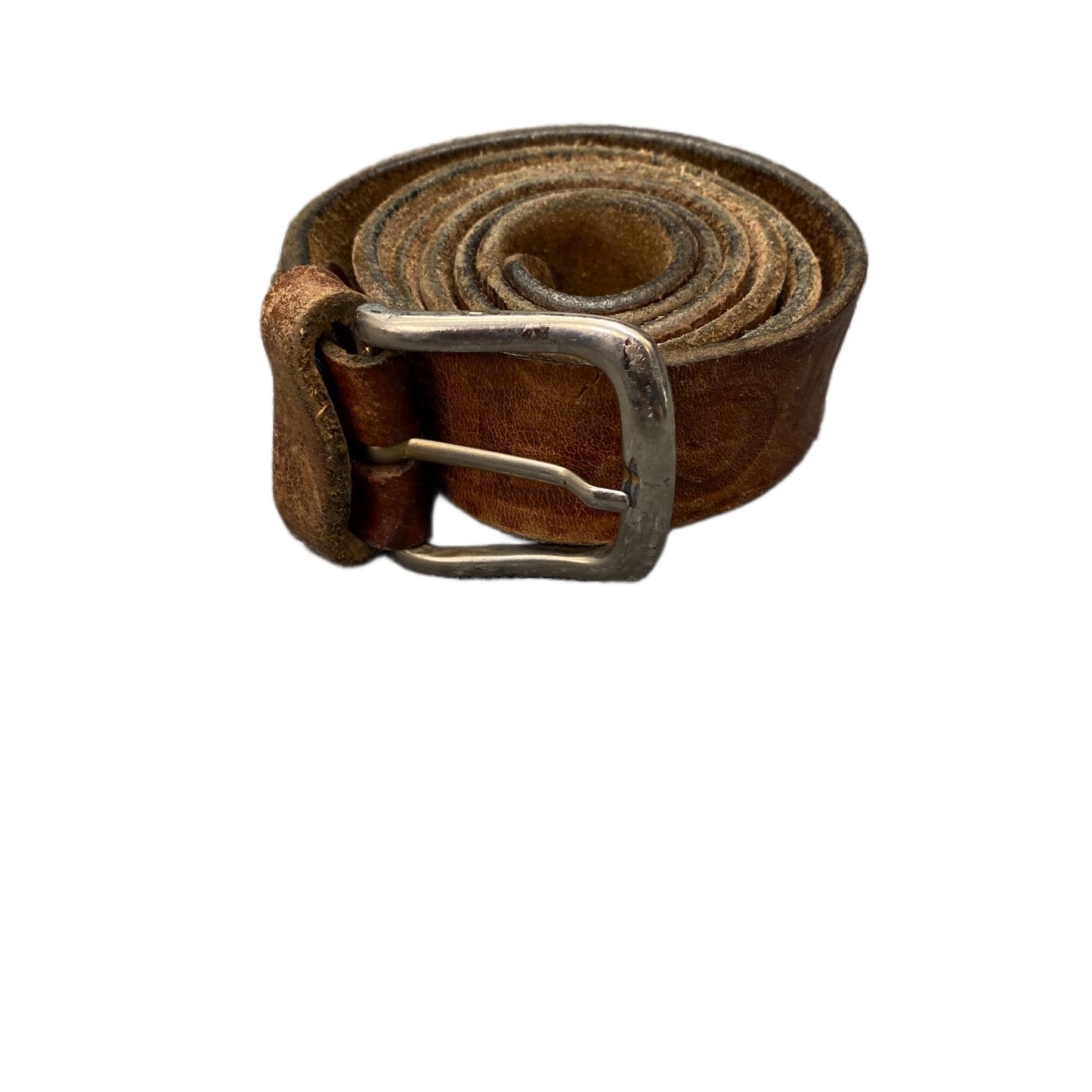 Waist Belt Mens Rugged Brown Leather Adjustable Silver Pin Buckle 39 inches