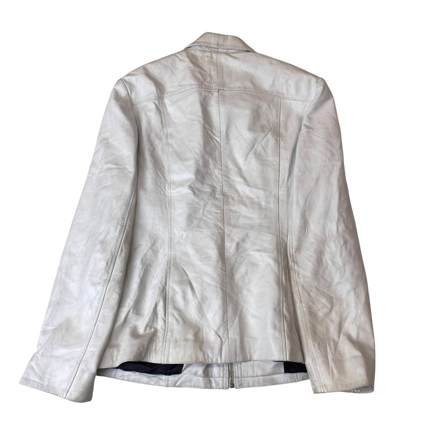 Kicol Motorcycle Jacket Womens Medium White Genuine Leather Collared Full Zipper