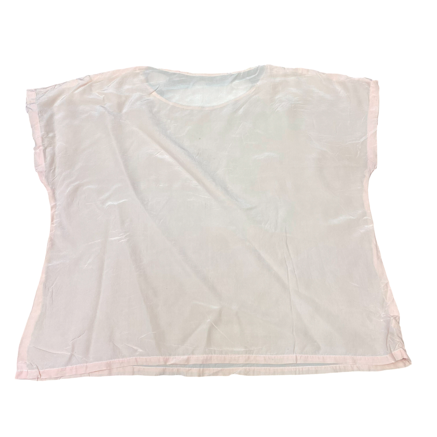 Blouse Top Womens M Pink Chiffon Short Sleeve Round Neck Casual Outdoor Pullover