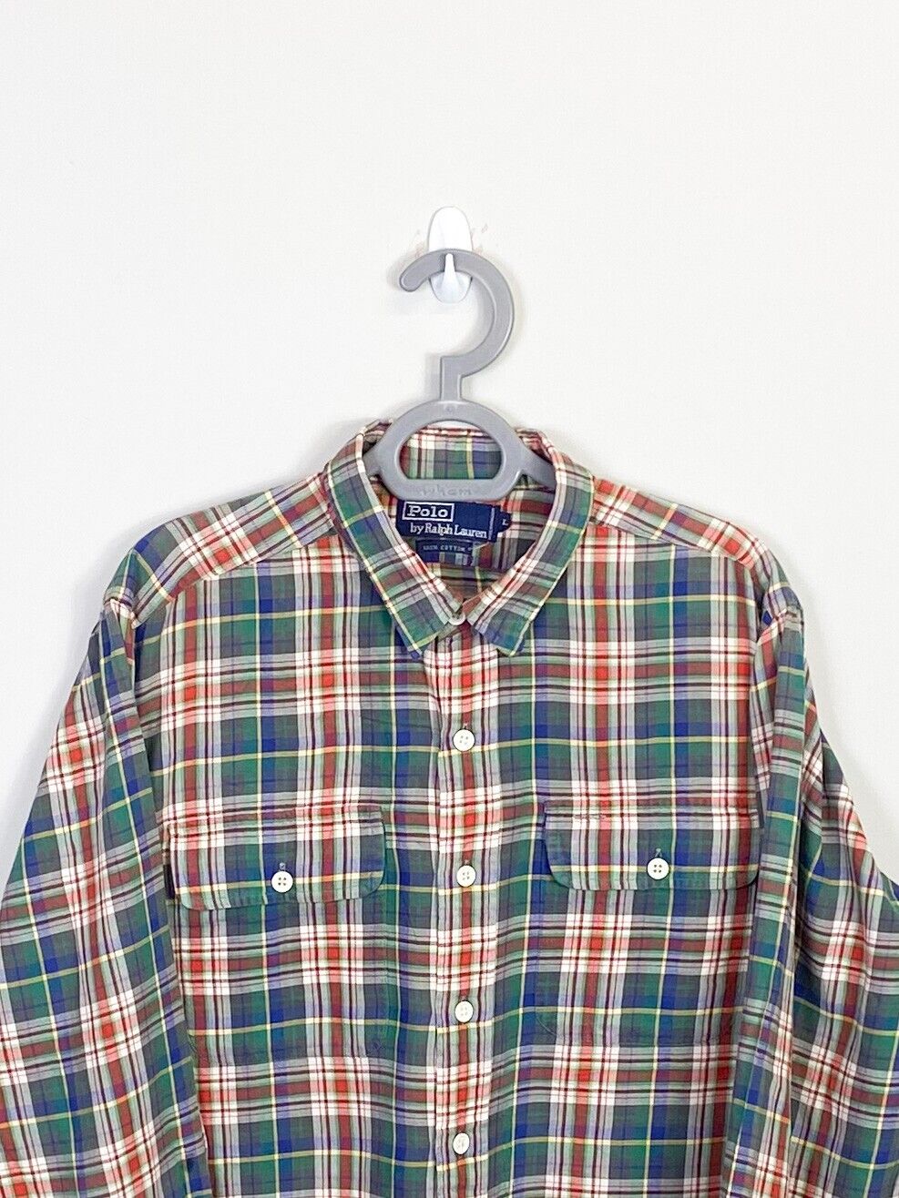 Ralph Lauren Shirt Men Large Multicoloured Plaid Cotton Flap Pockets Button Down