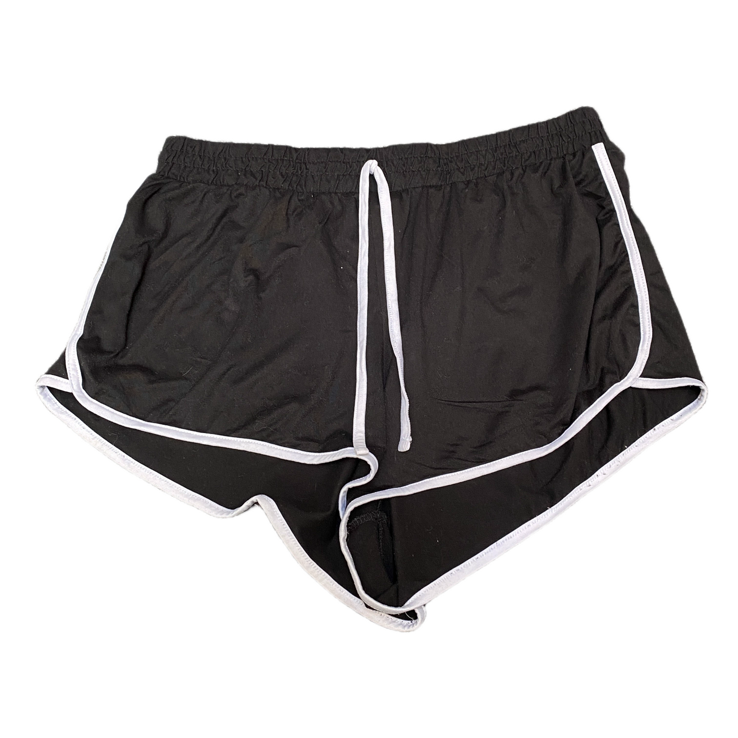 Running Sprinter Shorts Womens XL 32" Waist Black Gym Drawstring Dolphin Hem