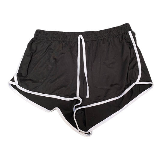 Running Sprinter Shorts Womens XL 32" Waist Black Gym Drawstring Dolphin Hem