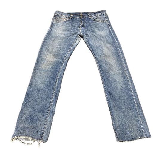 Carhartt Wip Rebel Jeans Mens 32 Blue Denim Stretch Frayed Hem Whiskered Skinny
