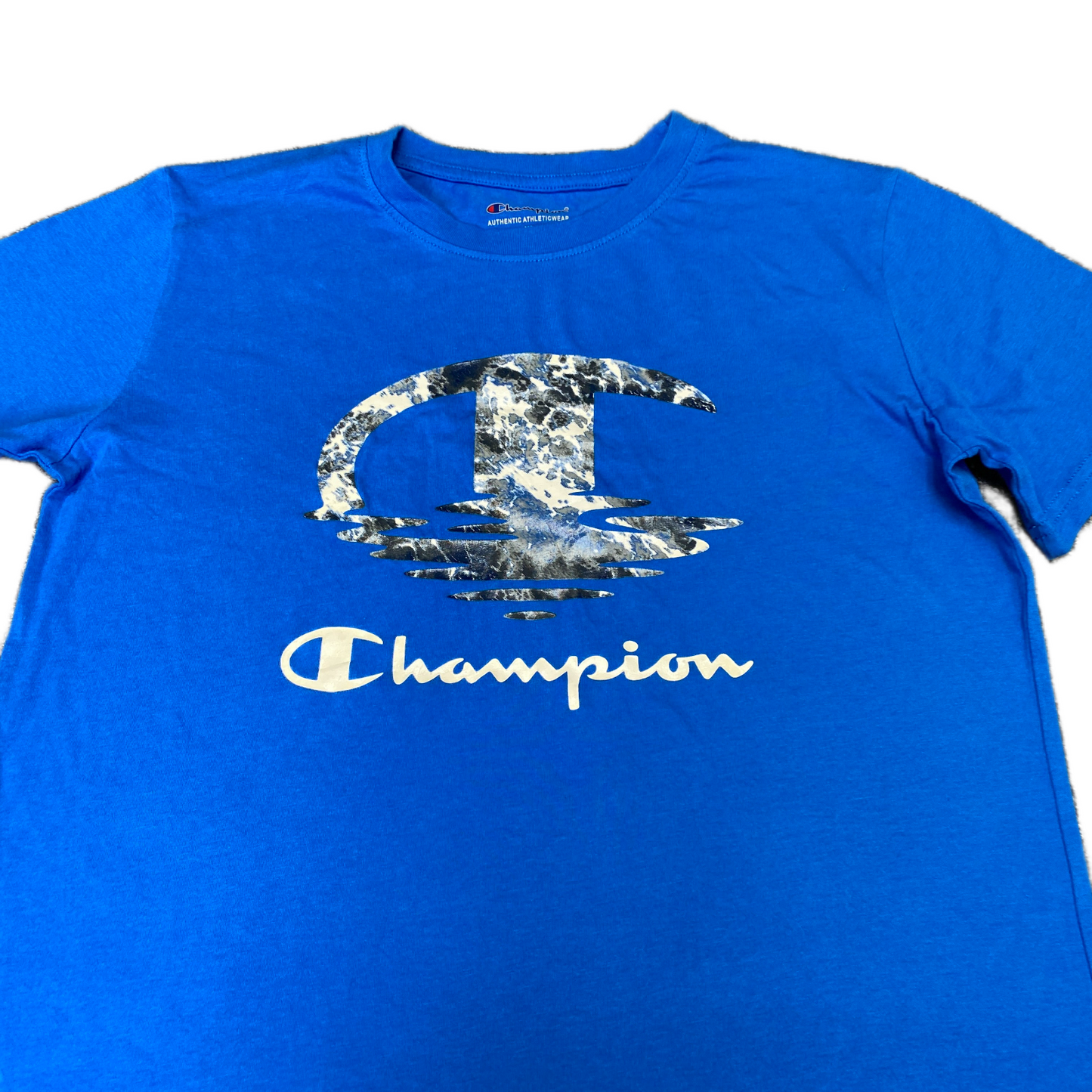 Champion Authentic Activewear T-Shirt Womens Medium Blue Graphic Logo Summer Tee