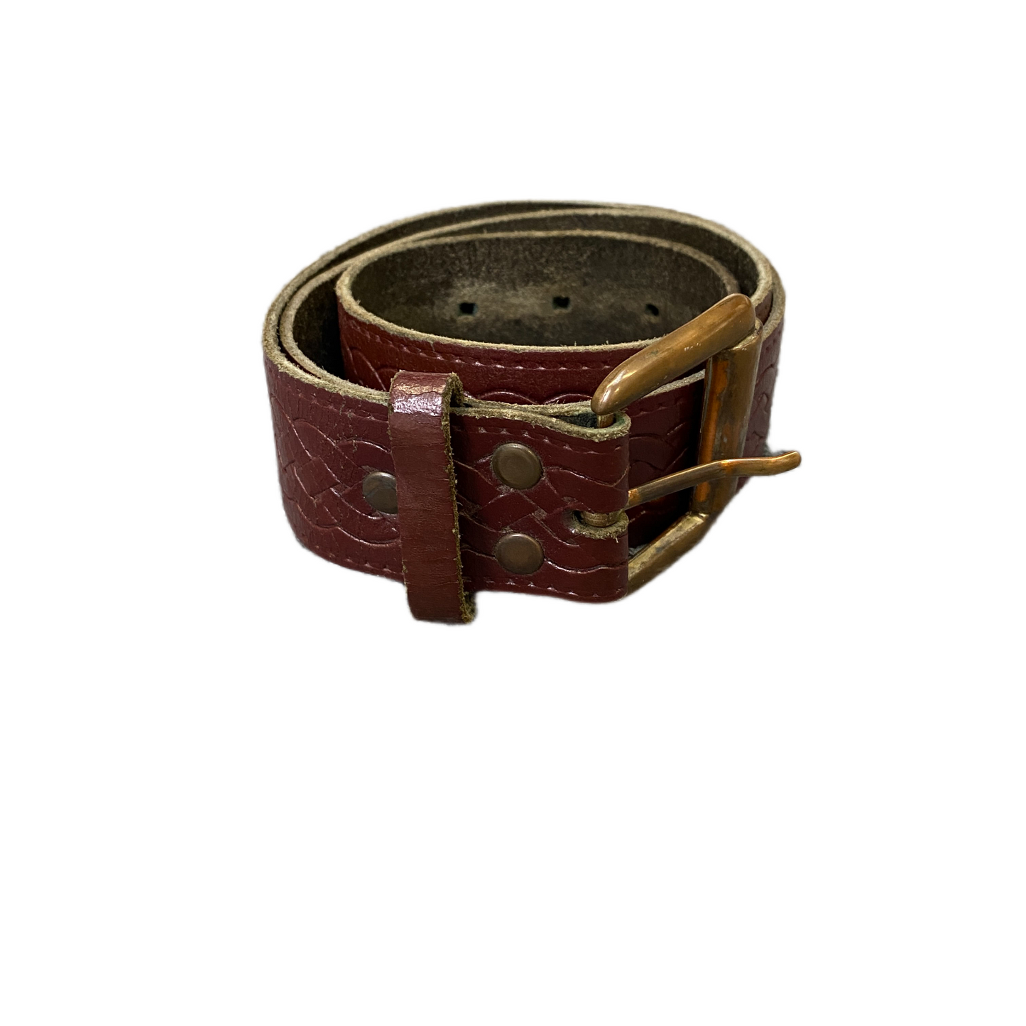 Vintage Waist Belt Men Cognac Brown Leather Adjustable Brass Buckle 36 Inches