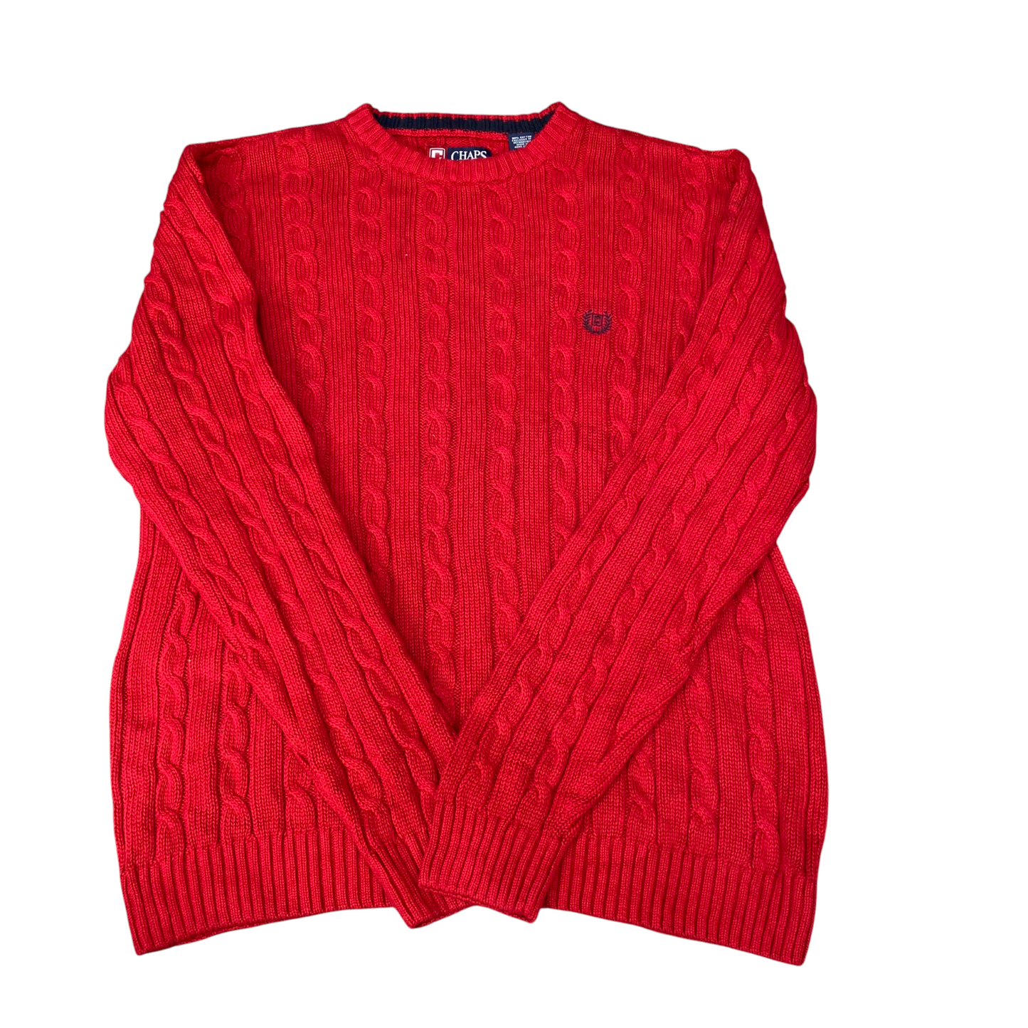 Chaps Sweater Mens Medium Red Cable Knit Long Sleeve Slim Fit Crewneck Pullover