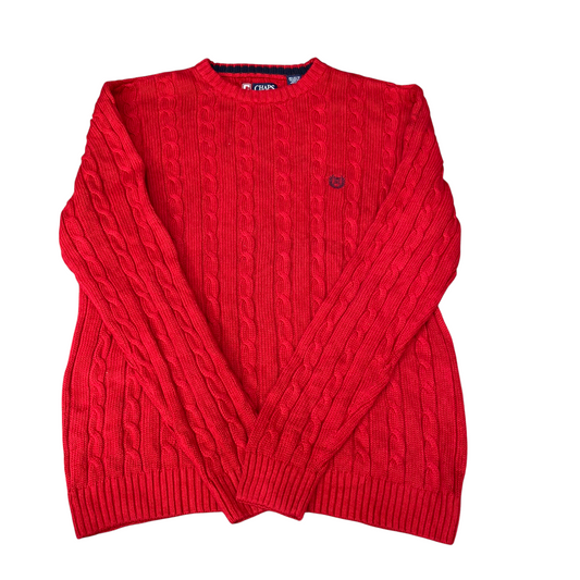 Chaps Sweater Mens Medium Red Cable Knit Long Sleeve Slim Fit Crewneck Pullover