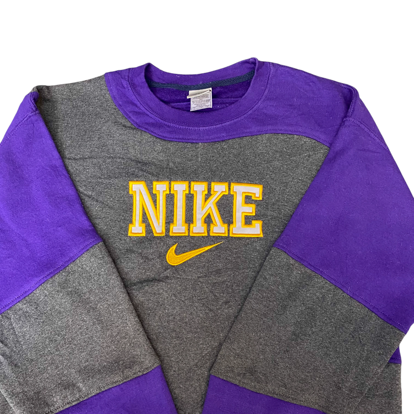 Nike Reworked Sweatshirt Men L Purple Grey Embroidered Spellout Logo Vintage Y2K