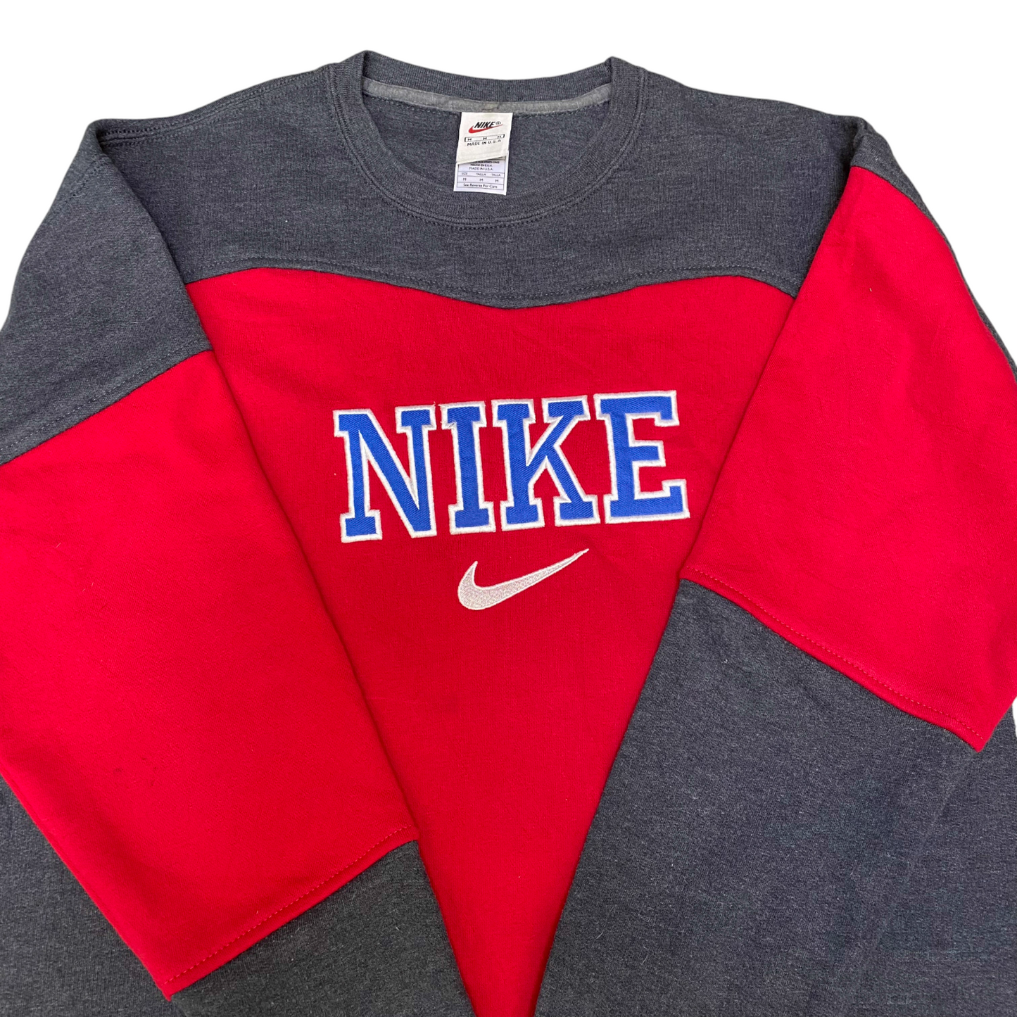 Nike Reworked Sweatshirt Mens M Red Black Embroidered Spellout Logo Vintage Y2K