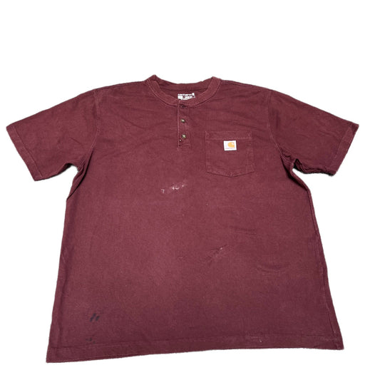 Carhartt Henley Pocket T-Shirt Men Large Red Loose Fit Short Sleeve Workwear Tee