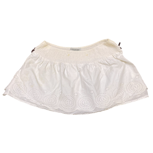 Clockhouse Mini Skirt Womens L White Eyelets Trim Lined Elastic Waist Pull On