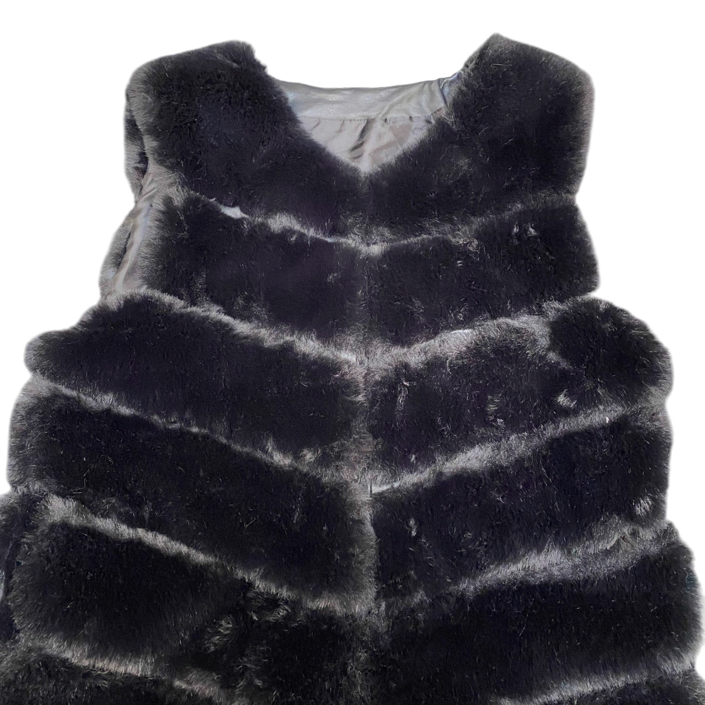 Womens Faux Fur Gilet Vest Medium Black Lined Soft Warm Sleeveless Hook & Eye