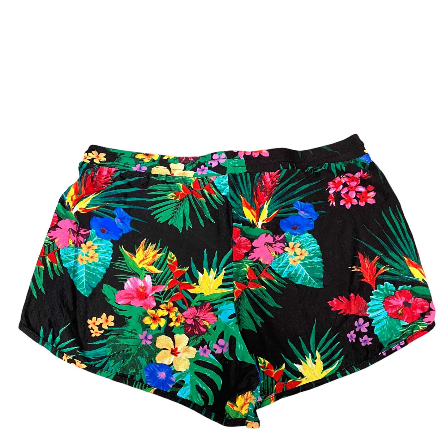 Running Sprinter Shorts Women XL Black Floral 2 Stripes Drawstring Elastic Waist