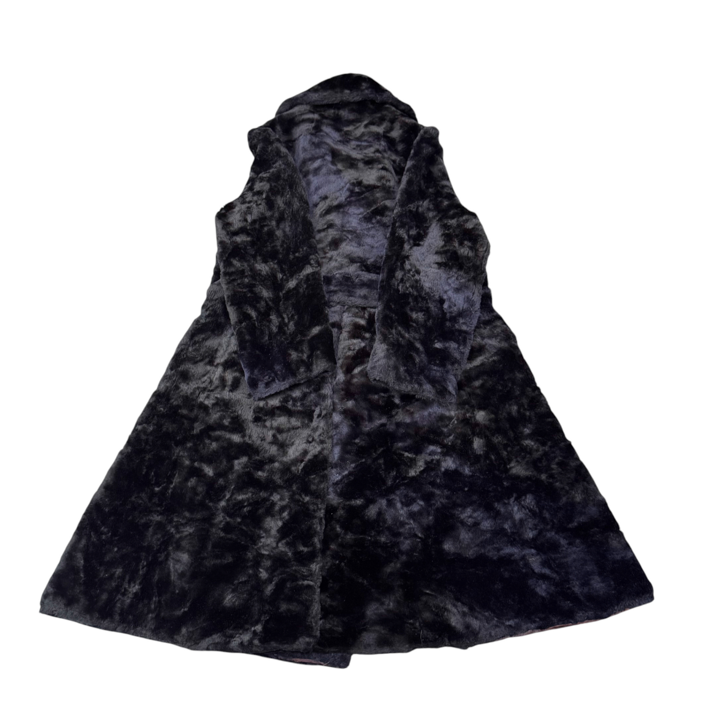 ILGWU Faux Fur Coat Womens Medium Black Lined Collared Double Breasted 6 Button