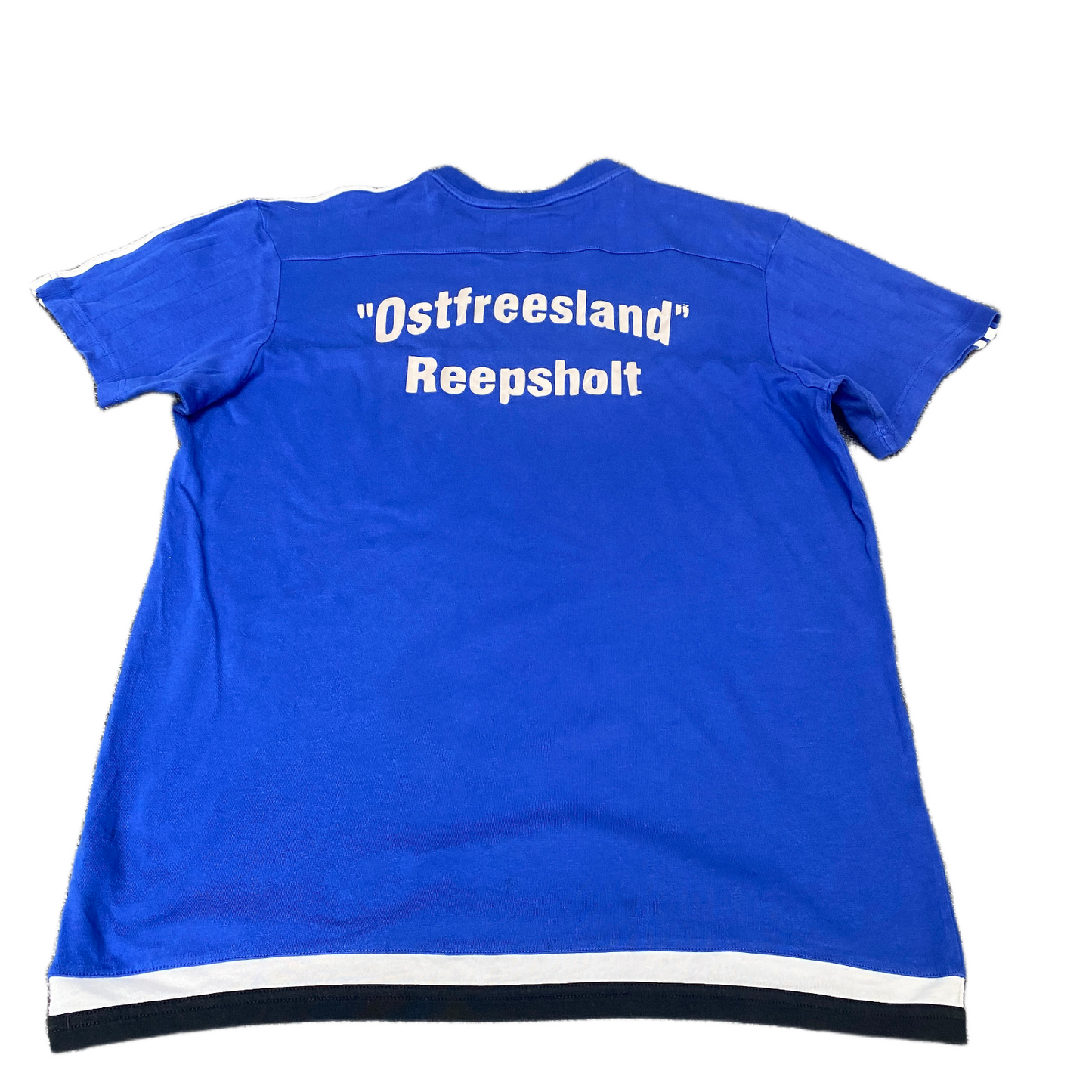Adidas Ostfreesland Reepsholt T-Shirt Mens L Blue White 3-Stripes Pullover Tee
