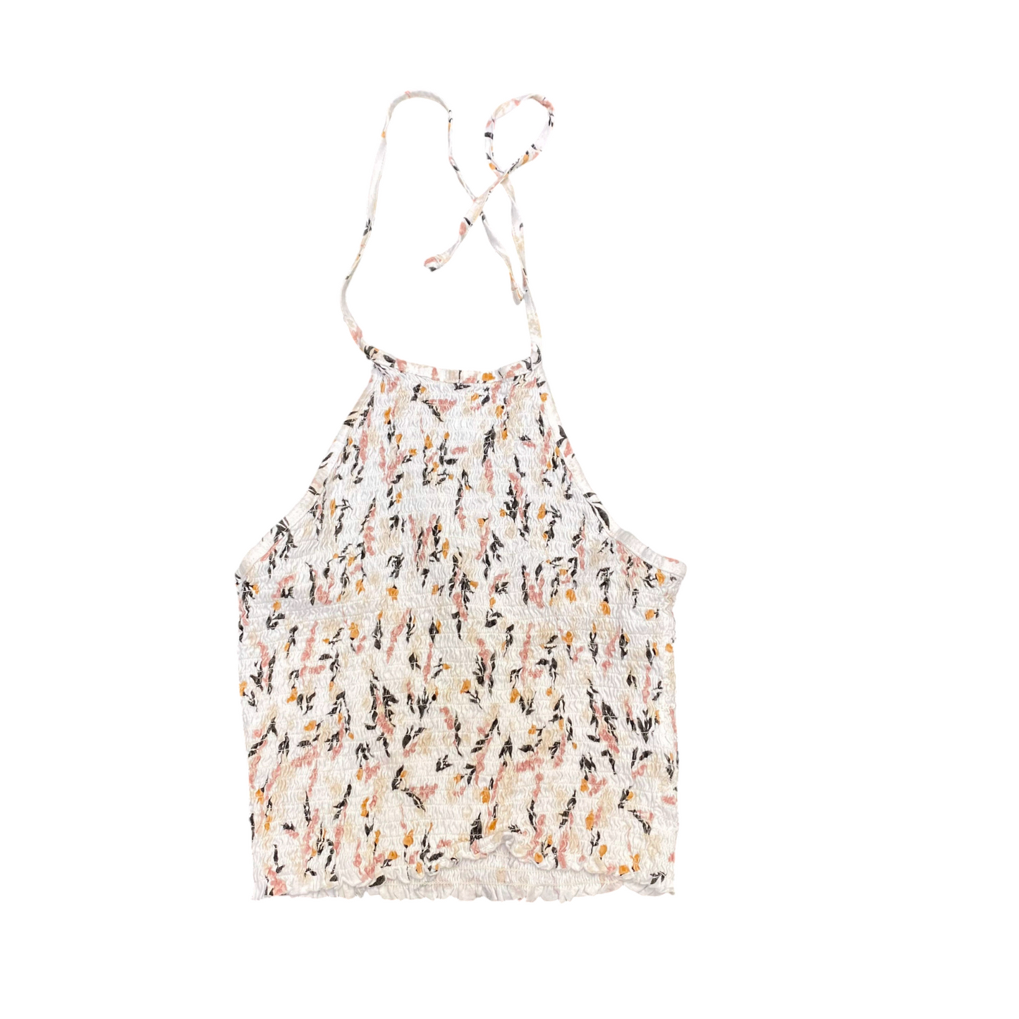 Garage Cropped Top Womens M White Floral Halter Neck Sleeveless Casual Outdoor