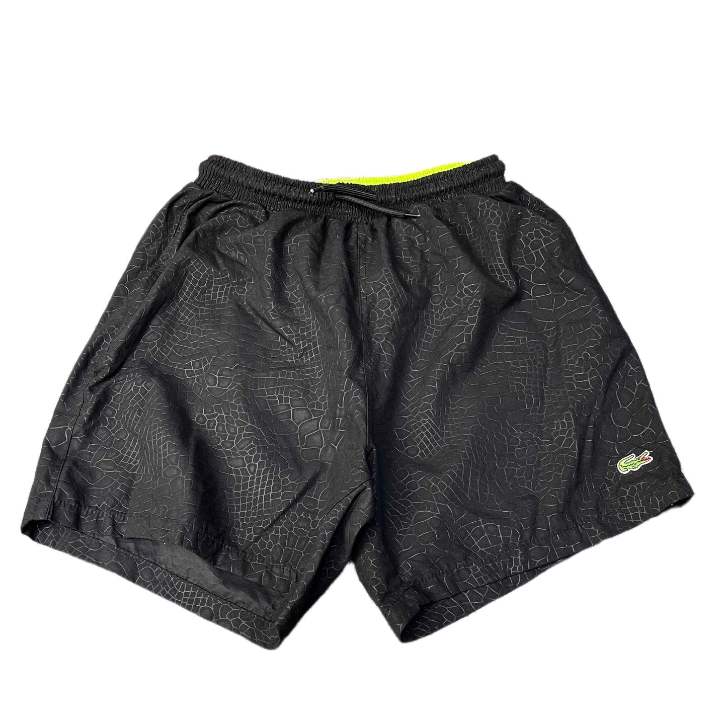 Lacoste Swim Trunks Board Shorts Men XS 27" Waist Black All Over Crocodile Skin