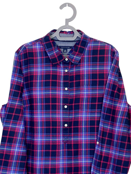 Tommy Hilfiger Shirt Womens XL Purple Plaid Regular Fit Long Sleeve Button Down