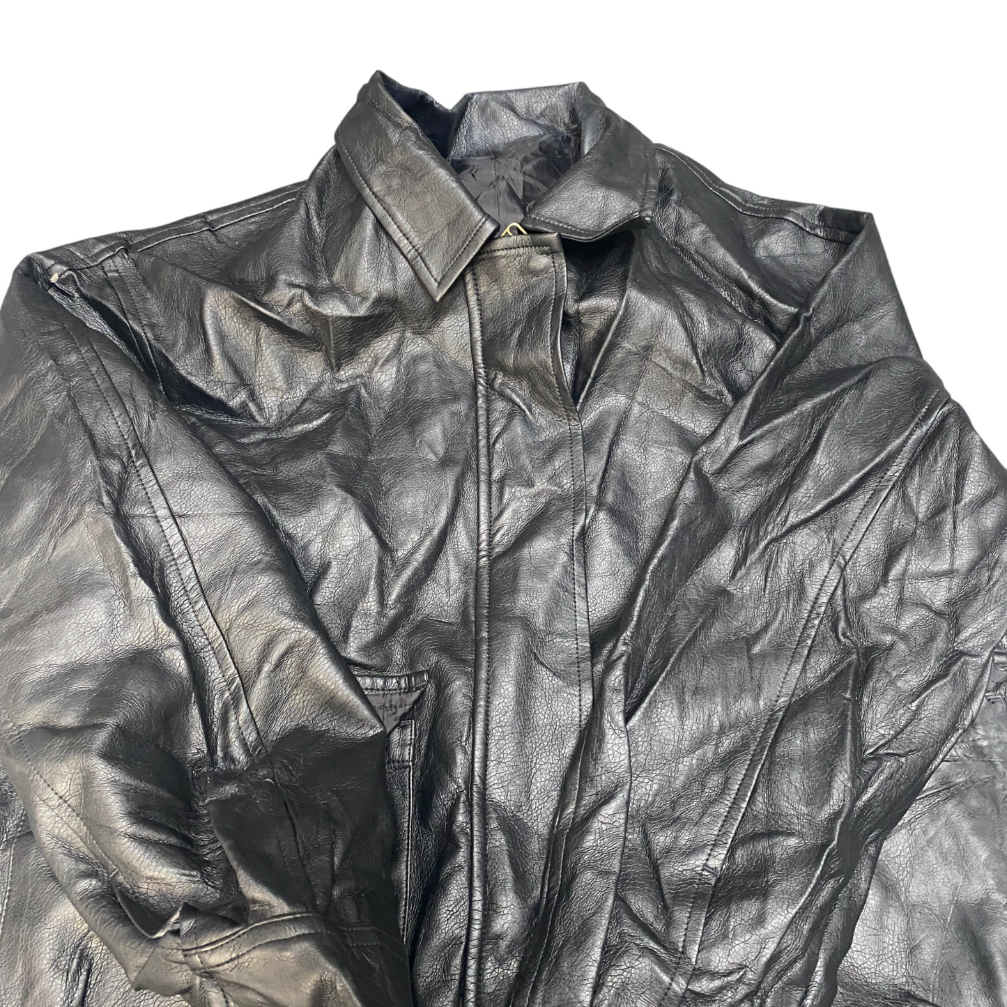 Men's Leather Motorcycle Jacket Small Black Long Sleeve Collared Button Front