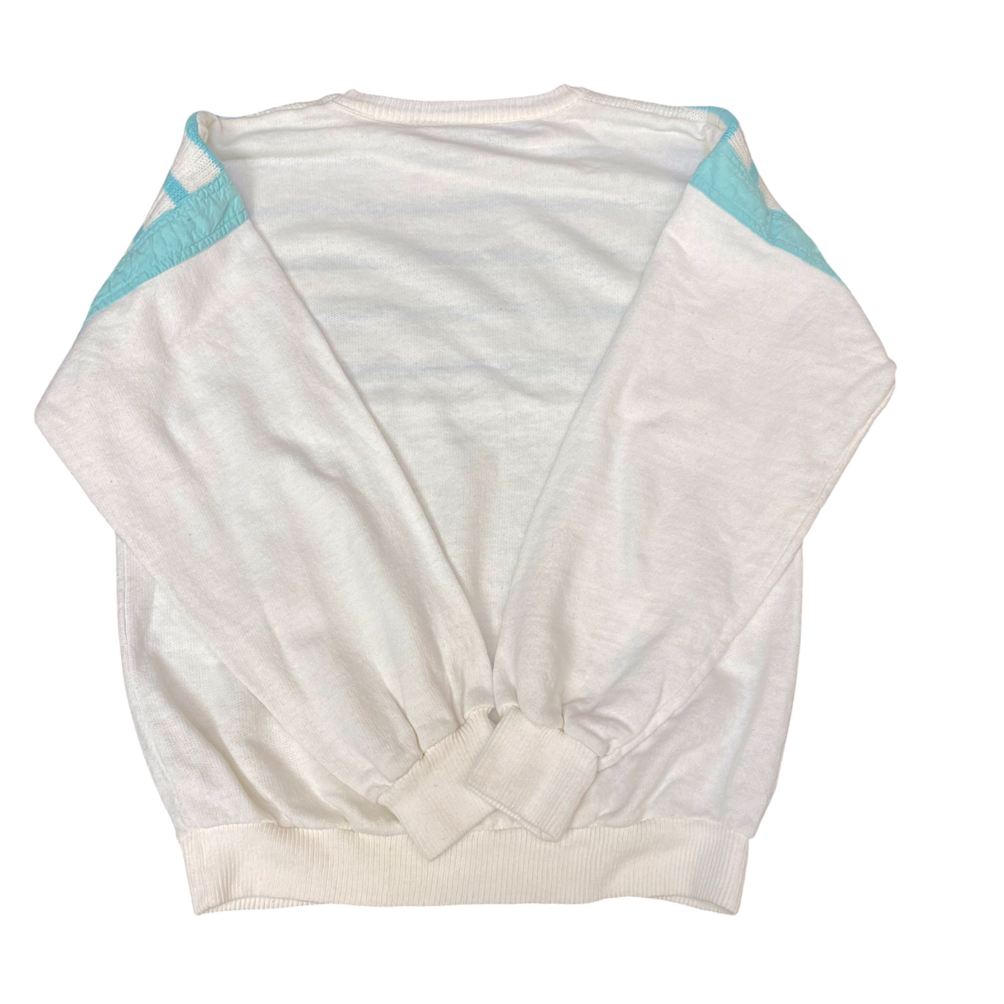 Sweatshirt Womens Medium White Blue Striped Long Sleeve Crew Neck Pullover