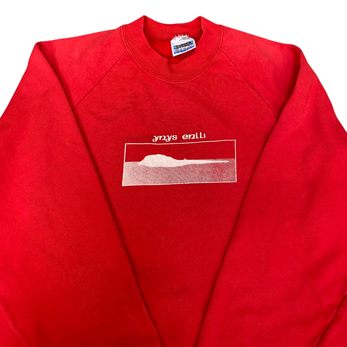 Screen Stars Sweatshirt Mens Large Red Graphic Long Sleeve Crew Neck Pullover