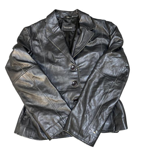 Blacky Dress Leather Blazer Jacket Womens M Black Notch Lapel Single Breasted