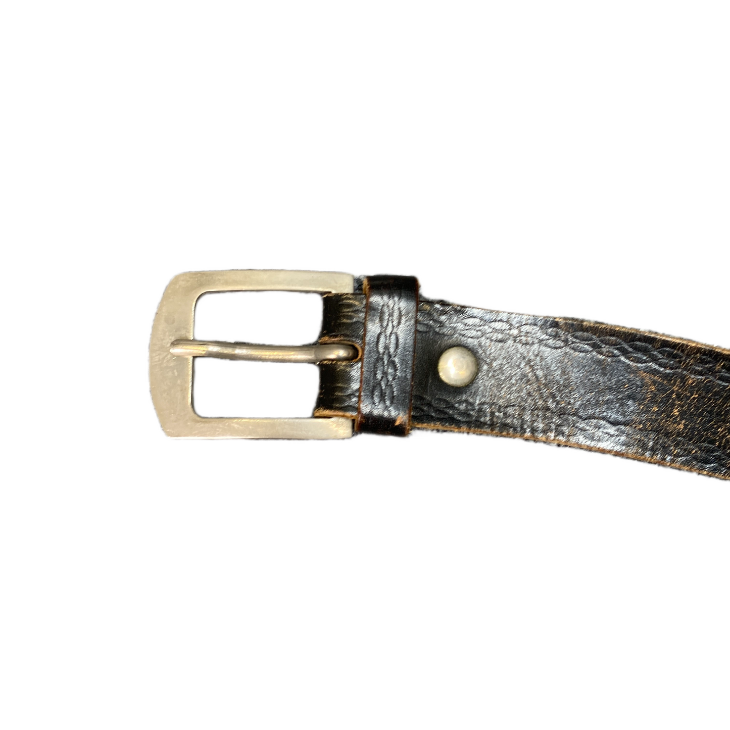 Vintage Waist Belt Mens Black Leather Adjustable Silver Pin Buckle 42.5 inches