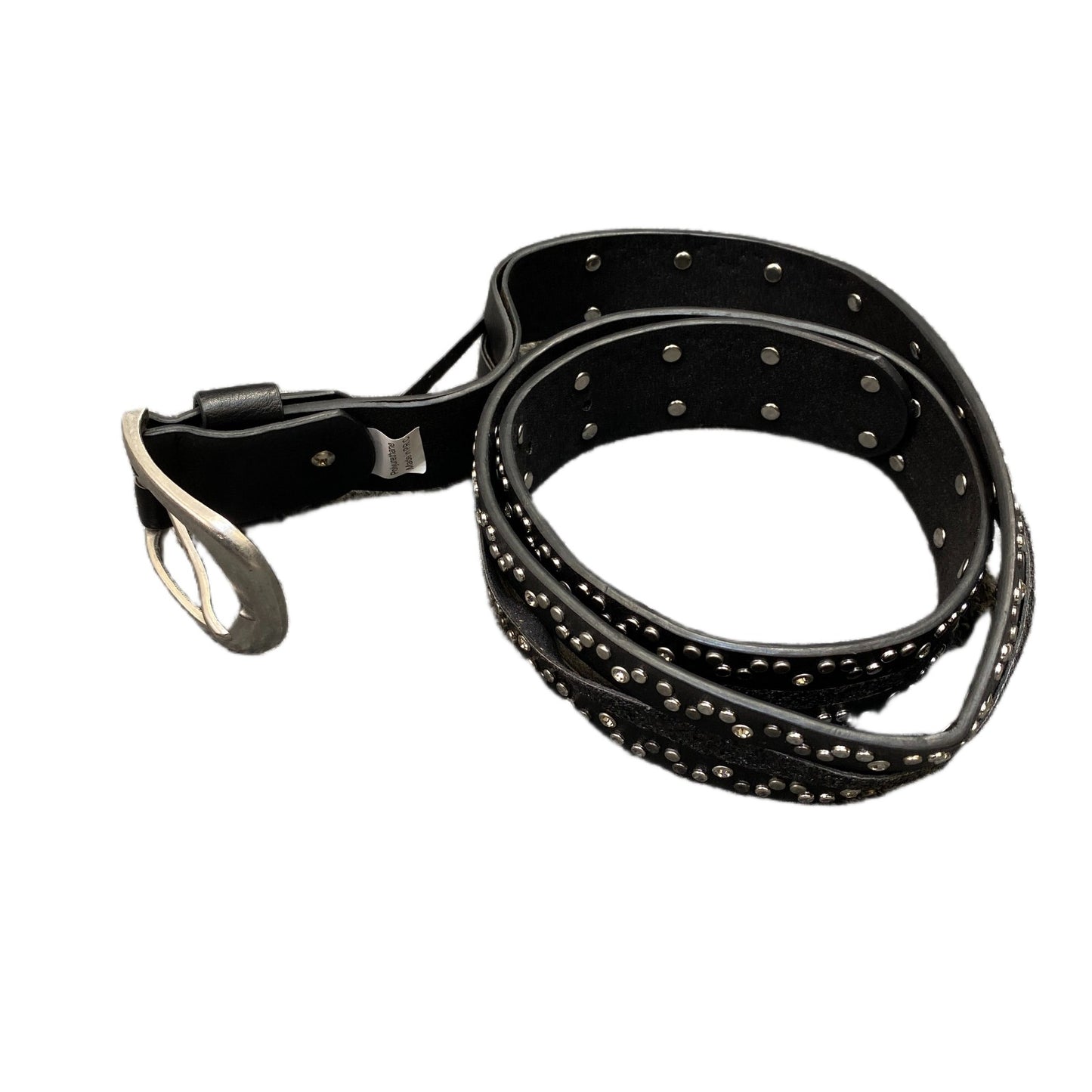 Waist Belt Womens Black Leather Studded Sequin Adjustable Pin Buckle 43 inches