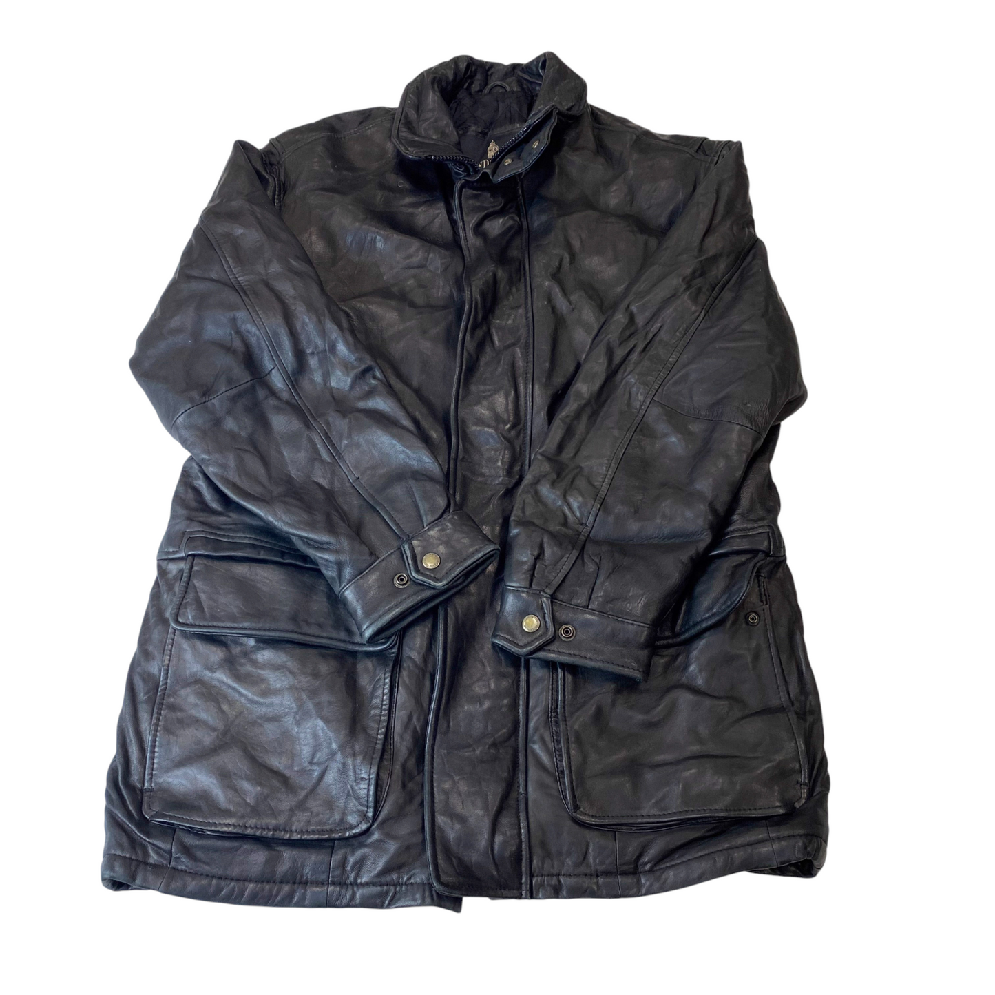 London Fog Jacket Mens M Black Genuine Leather Detail Pocket Full Zip Outdoor