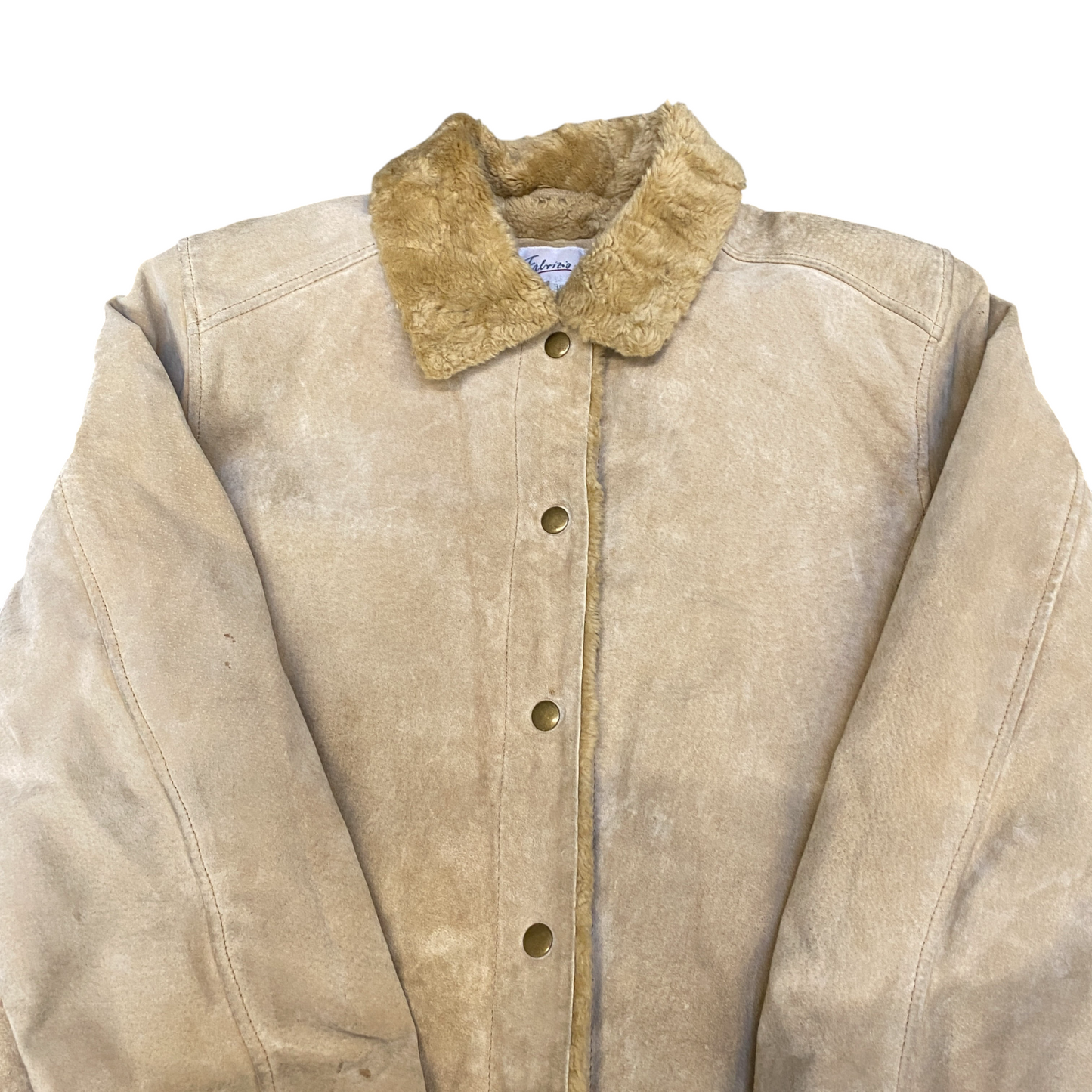 Fabrizio A Genuine Leather Jacket Womens M Beige Sherpa Lined Collar Snap Button