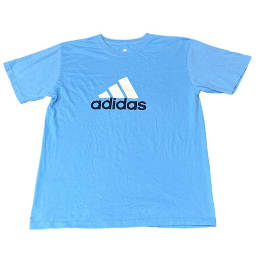 Adidas T-Shirt Women Large Blue 100% Cotton Logo Short Sleeve Crew Neck Pullover