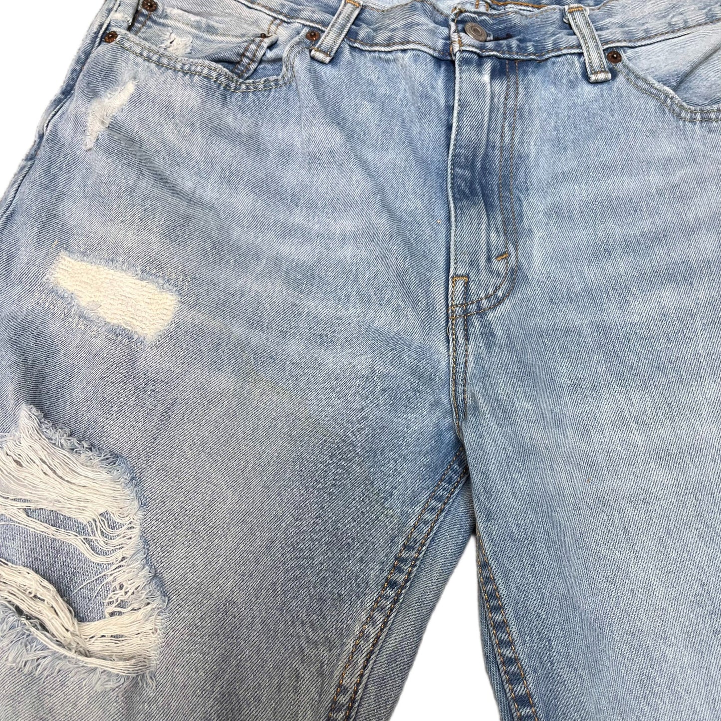 Levi's 511 Jean Shorts Fits as Men XL 37" Waist Blue Denim Light Wash Distressed