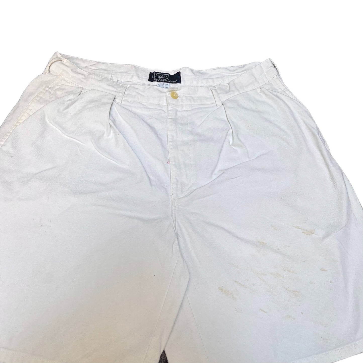 Vtg Polo Ralph Lauren Chino Shorts Fits as Mens Large 34" Waist White Pleated