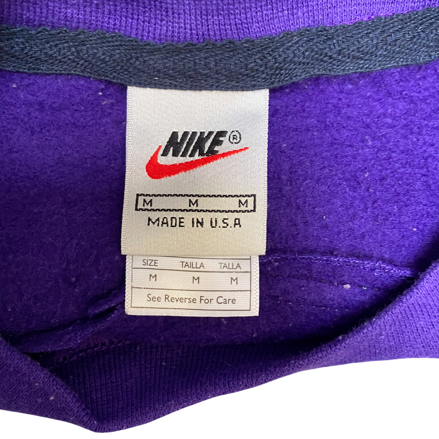 Nike Reworked Sweatshirt Mens Medium Grey Purple Embroidered Spell Out Logo Y2K