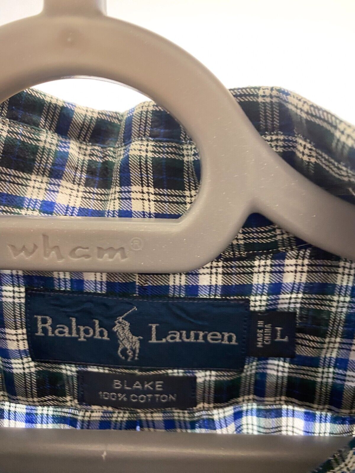 Ralph Lauren Shirt Mens Large Blue Plaid Blake Cotton Small Blue Polo Pony Logo