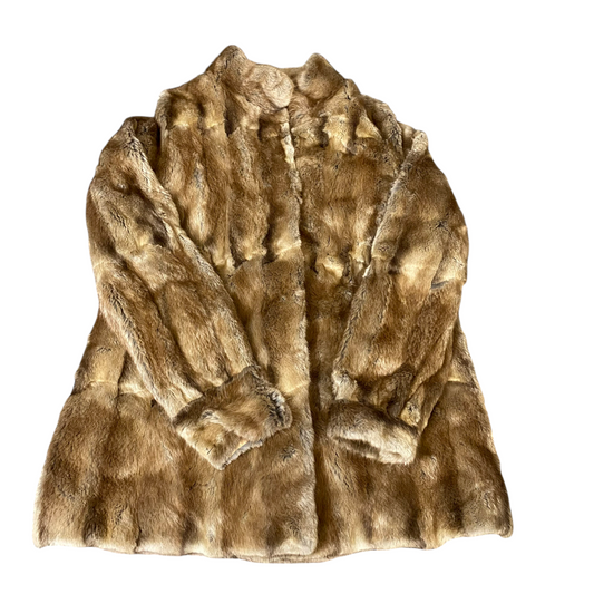 Womens Mint Faux Fur Jacket Medium Brown Lined Soft Cozy Warm Winter Long Sleeve