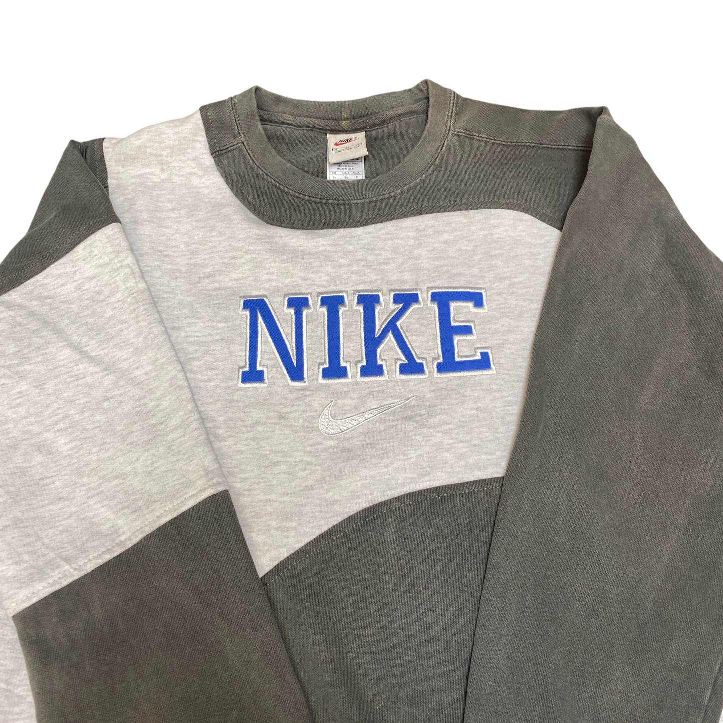 Nike Reworked Sweatshirt Mens Medium Grey Embroidered Spellout Logo Vintage Y2K