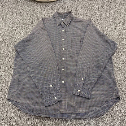 Ralph Lauren Big Shirt Mens L Multi Check Long Sleeve Pony Logo Button Down