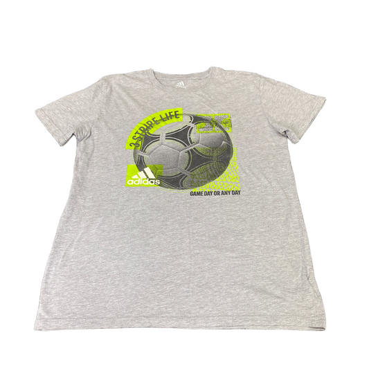 Adidas T-Shirt Girls L Grey 3 Stripe Life Soccer Graphic Short Sleeve Summer Tee
