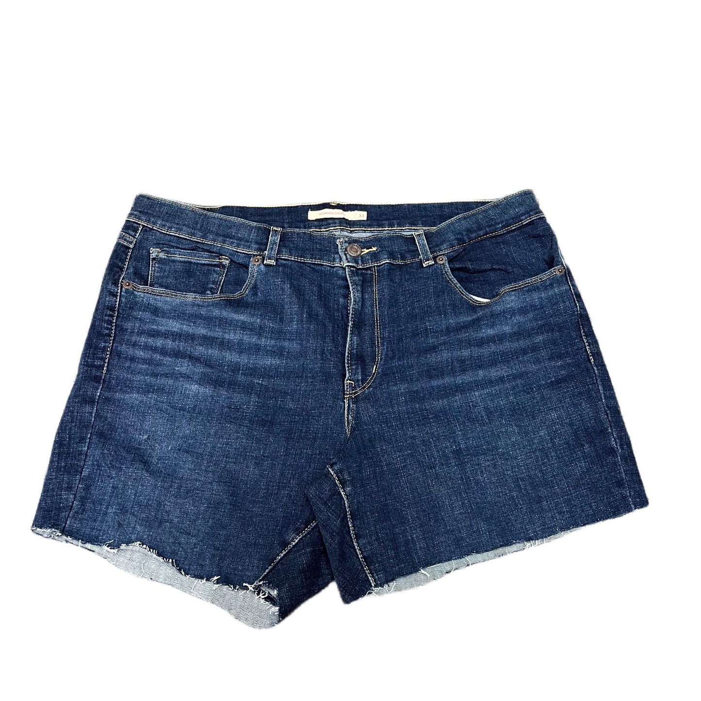 Levi's Bermuda Shorts Fits as Womens 2XL 35" Waist Blue Denim Red Tab Frayed Hem