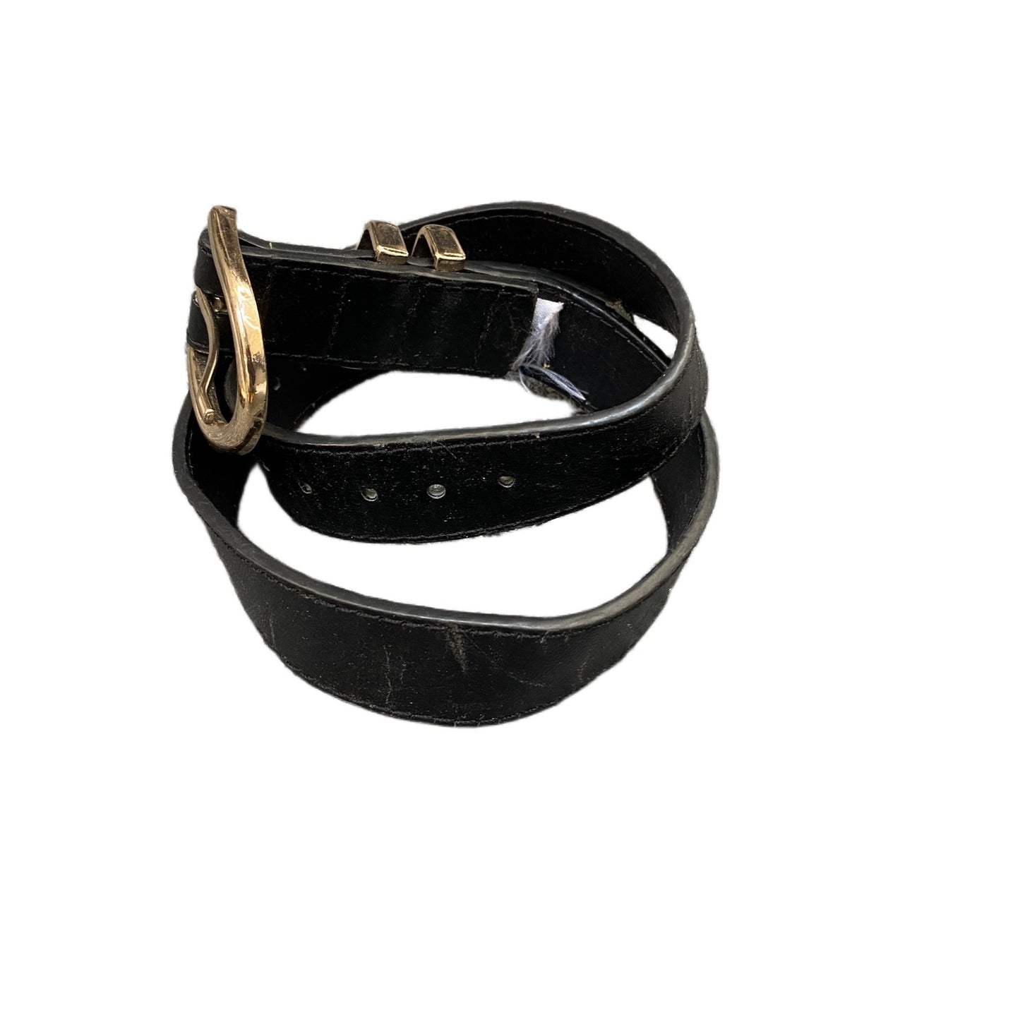 Waist Belt Men Black Leather Adjustable Classic Gold Tone Pin Buckle 27.5 Inches