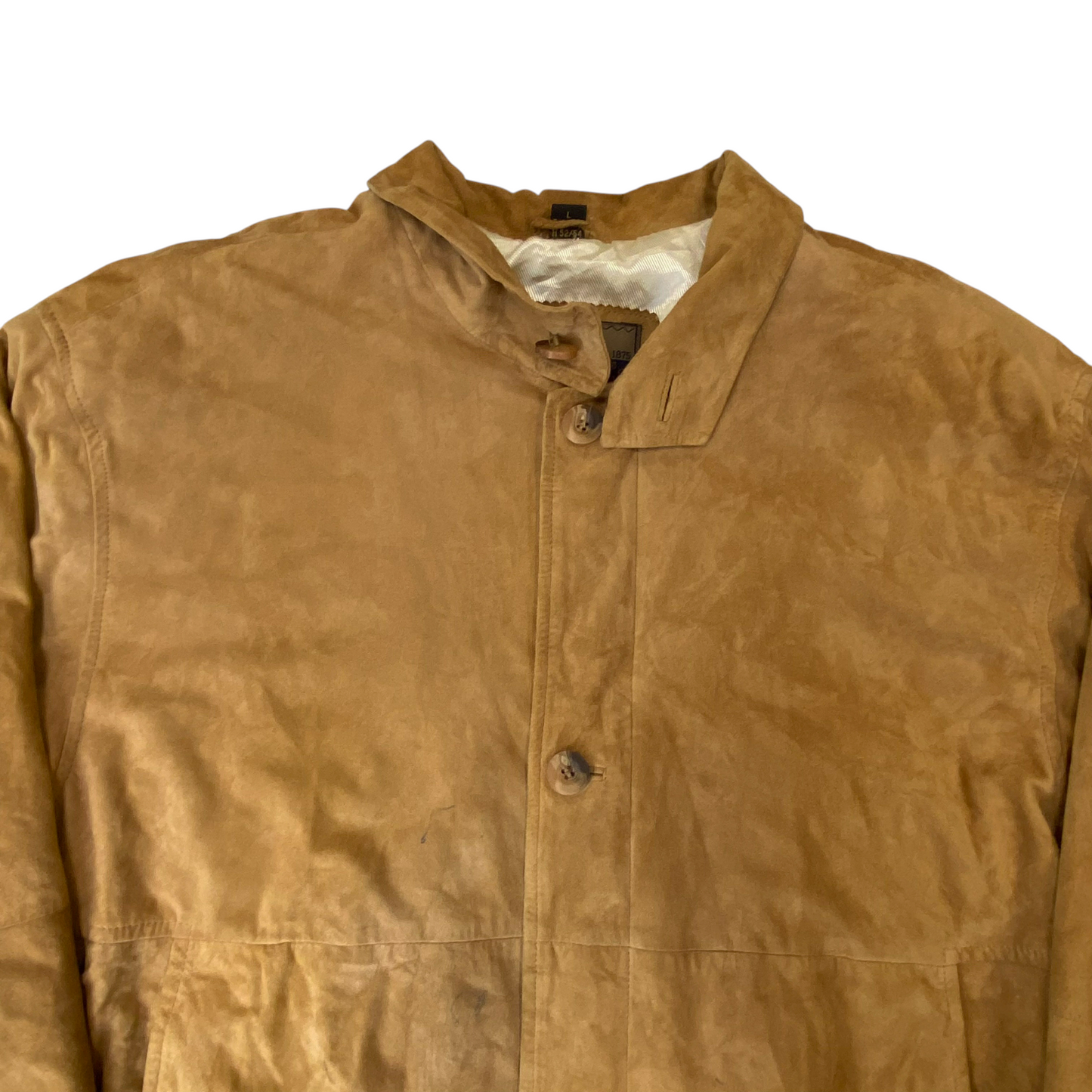 Classic Bomber Jacket Mens Large Brown Suede Leather Long Sleeve Button Front