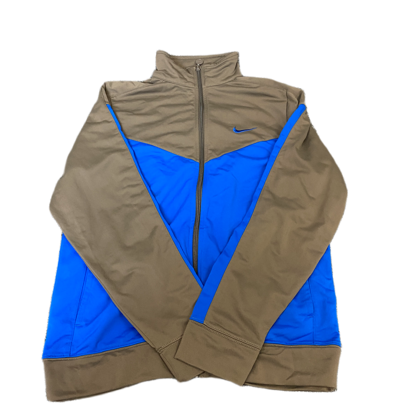 Nike Track Jacket Boys S Blue Beige Swoosh Logo Long Sleeve Mock Neck Full Zip