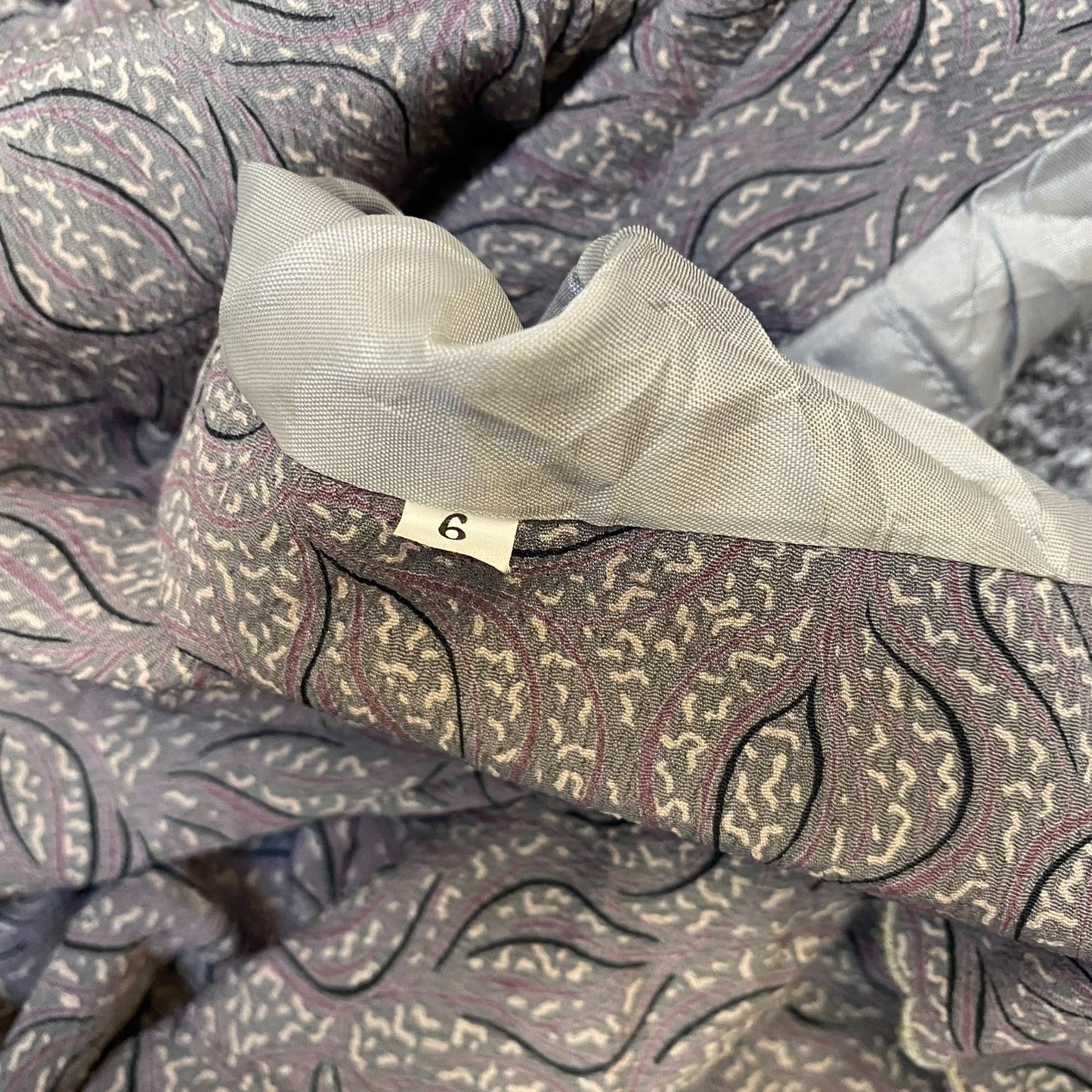 A-Line Dress Womens S Grey Leaf Print Belted Casual Long Sleeve Collared Outdoor