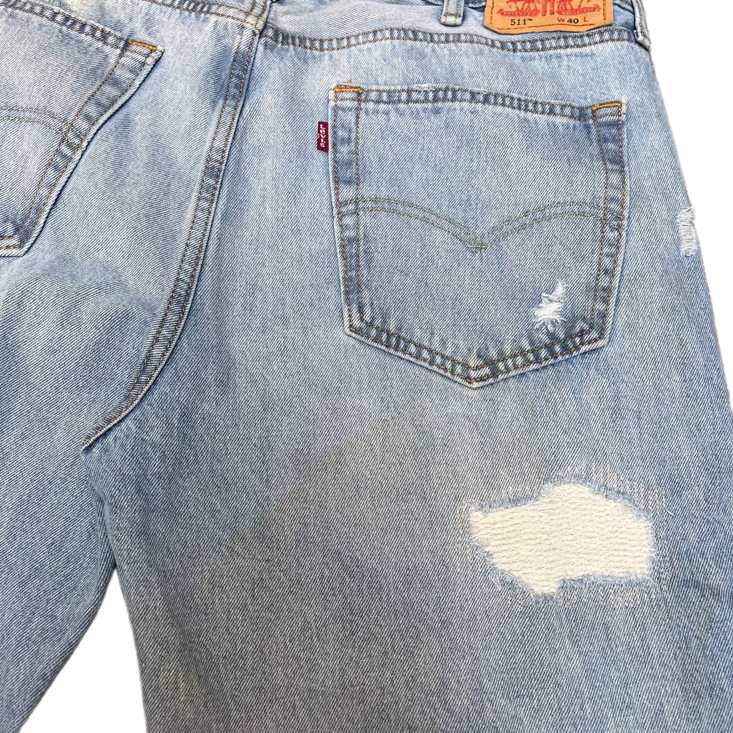 Levi's 511 Jean Shorts Fits as Men XL 37" Waist Blue Denim Light Wash Distressed