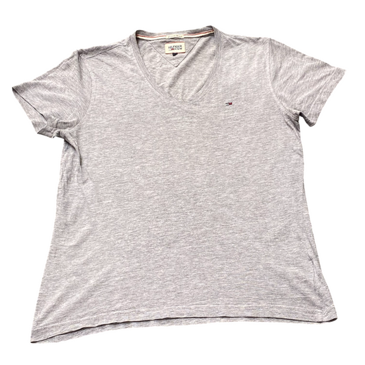 Hilfiger Denim T Shirt Womens Medium Grey V Neck Casual Short Sleeve Pullover