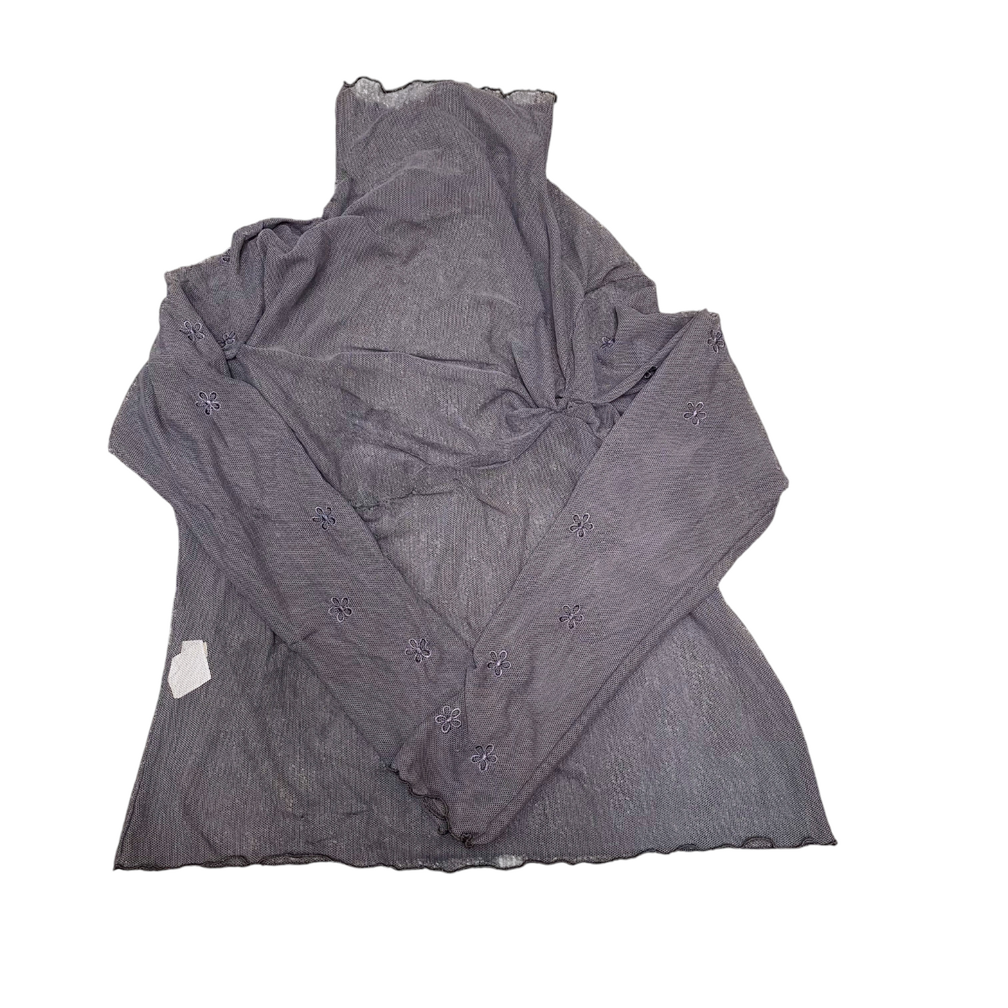 Womens Tunic Top S Black Sheer Embroidered Long Sleeve Turtle Neck Pullover