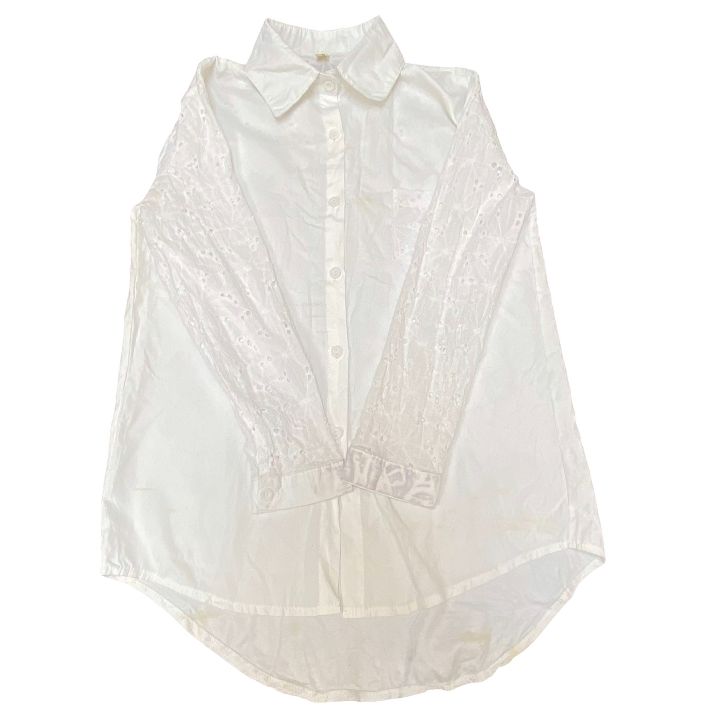 Shirt Top Womens L White Eyelet Floral Long Sleeve Collared Button Down Outdoor