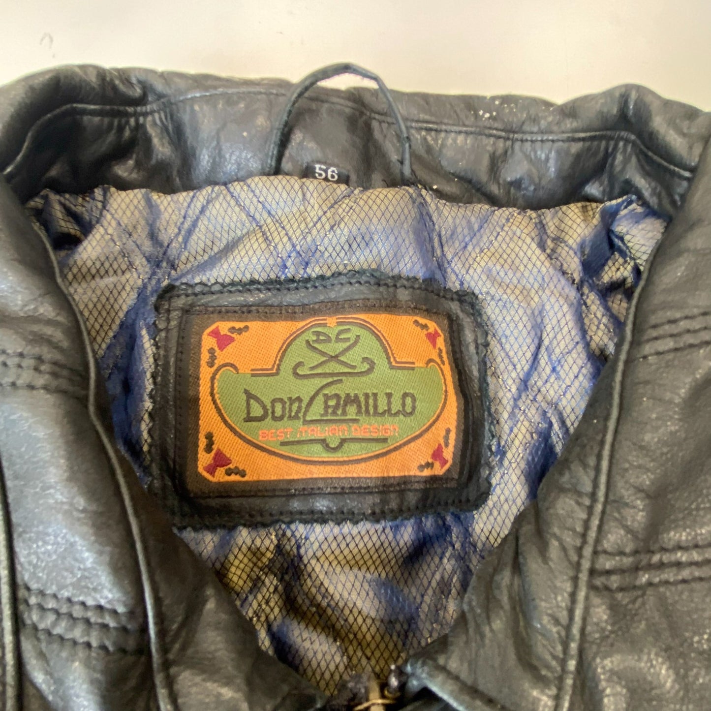 Don Camillo Faux Leather Jacket Mens Medium Black Lined Collared Snap Button