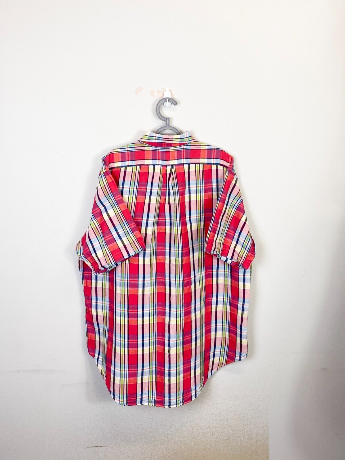 Ralph Lauren Shirt Men XL Red Plaid Classic Fit Shor Sleeve Small Blue Pony Logo